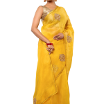 Yellow Antique Flower Organza Saree | All Over Antique Butta Work | Jaipurio Designer Collection